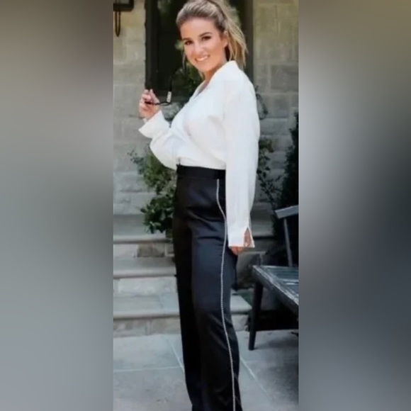 KITTENISH Black Satin Trousers with Pearl Strand “Racing Stripes” - Picture 5 of 8